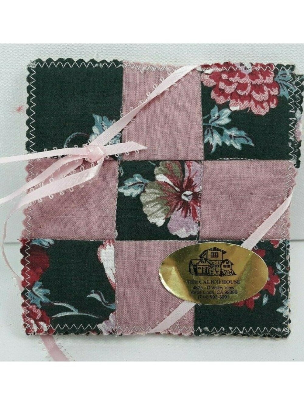 Handmade Quilted 5" Pink Green Drink Coasters Floral Patchwork Design The Calico
